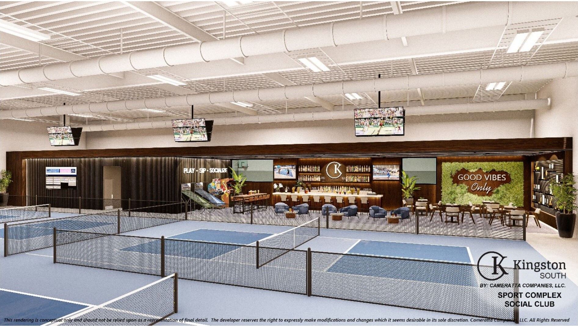 Artist rendering of Kingston South's planned indoor pickleball courts and sports complex