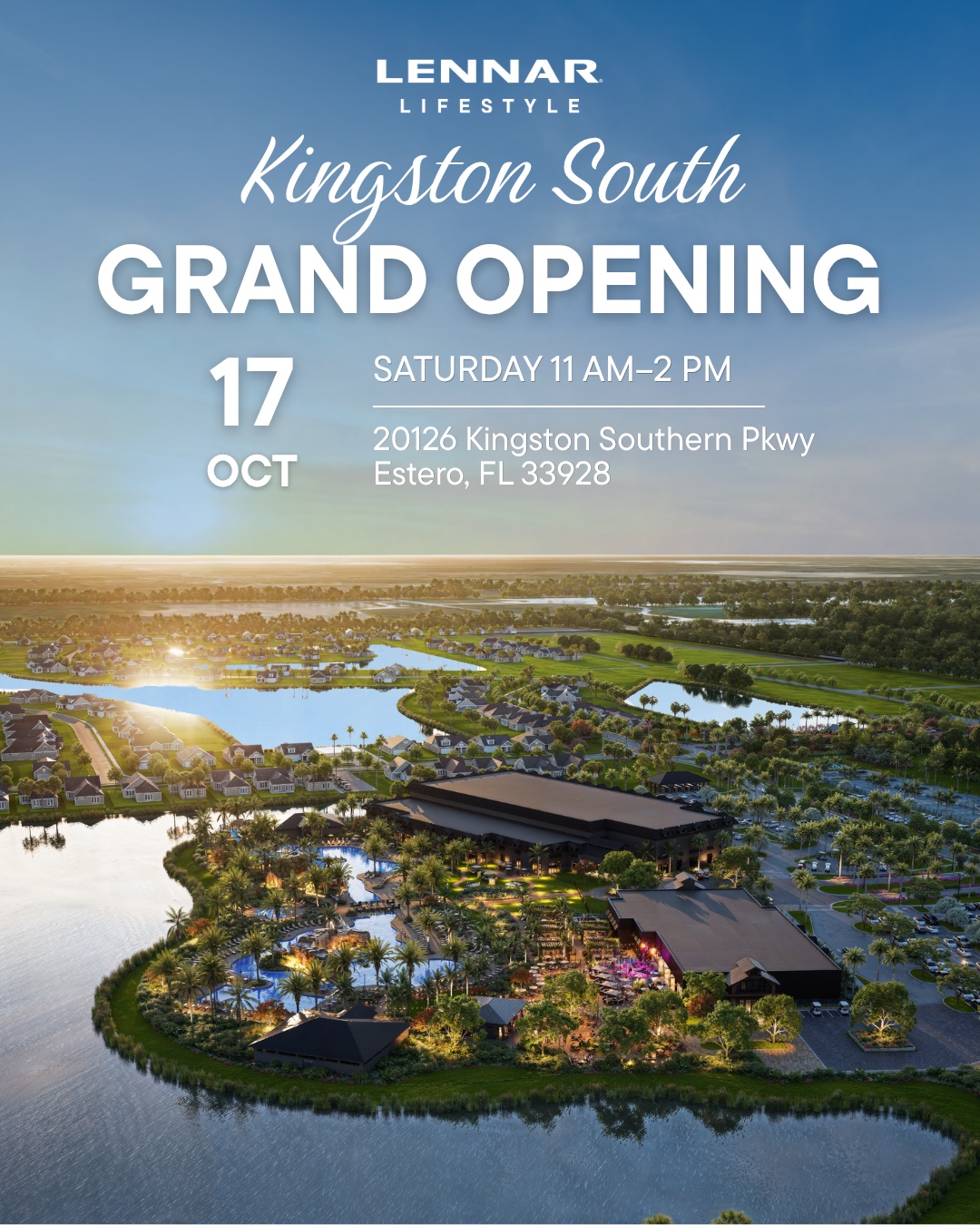 Aerial rendering of the Kingston South amenity center and surrounding neighborhood